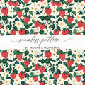 Strawberries and Flowers Seamless Pattern Design