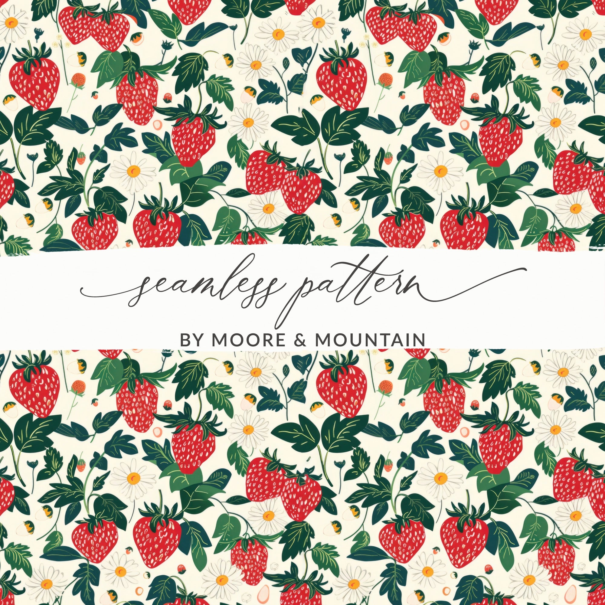 Strawberries and Flowers Seamless Pattern Design