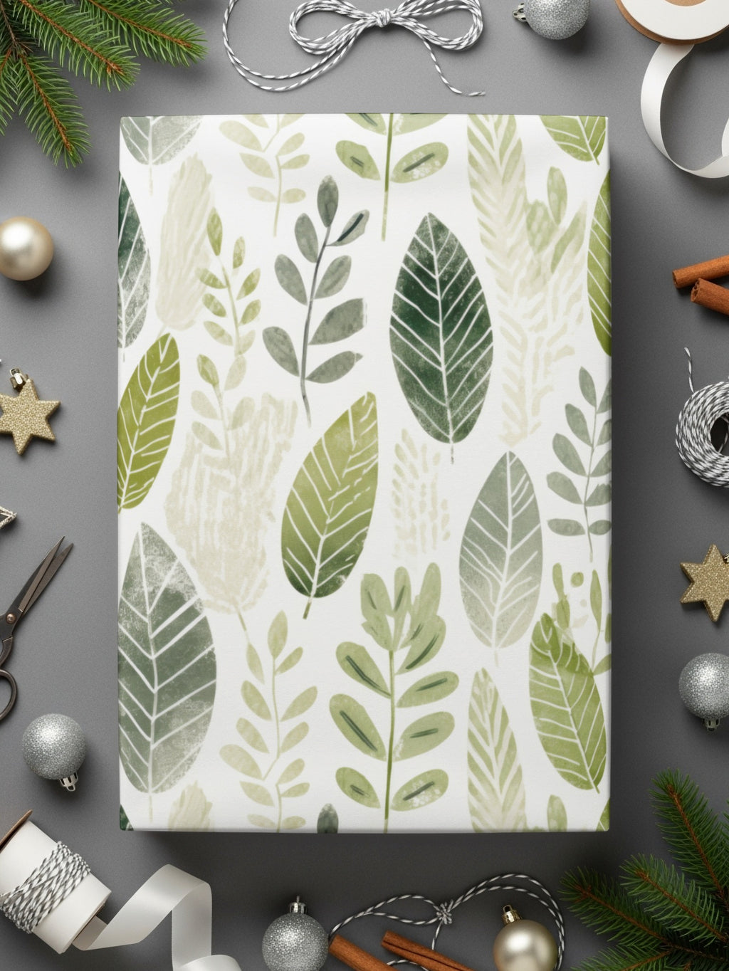 Festive Leaf Patterned Christmas Gift Wrapping Paper
