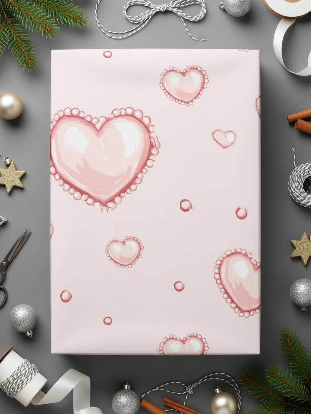Heart Pattern Gift Wrap with Pink Hearts Design