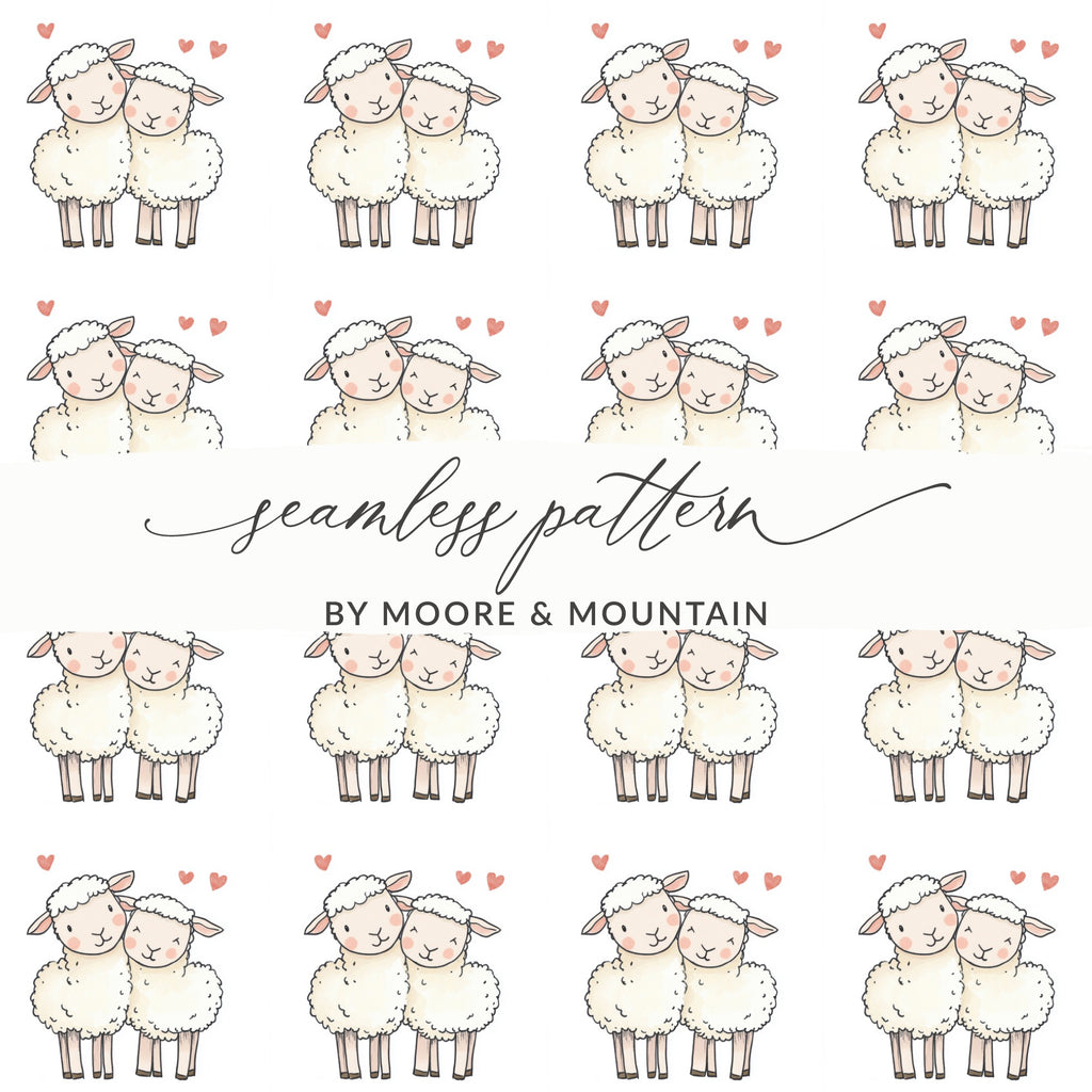 Adorable Sheep Couple Seamless Pattern Hearts product type
