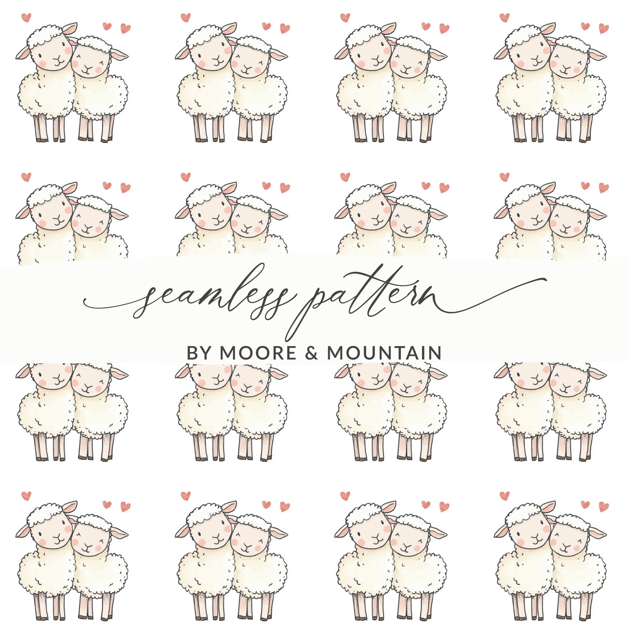 Adorable Sheep Couple Seamless Pattern Hearts product type