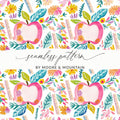 Vibrant Apple and Floral Seamless Pattern for Crafts