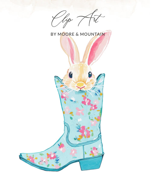 Easter bunny peeking out of a floral cowboy boot.