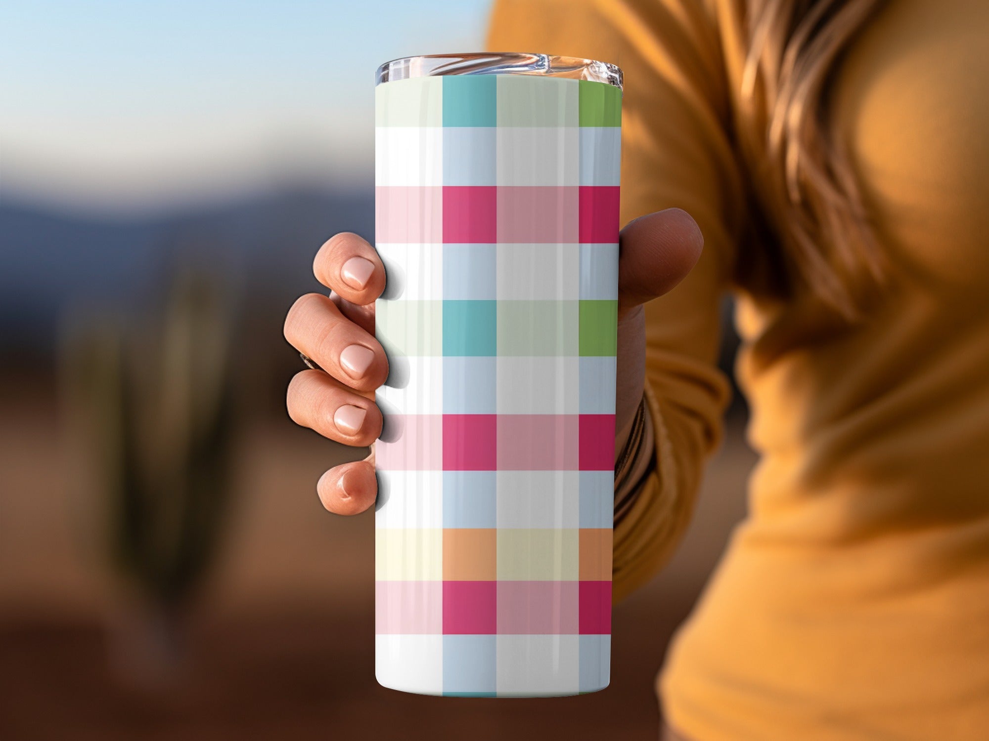 Colorful Checkered Pattern Insulated Tumbler Cup