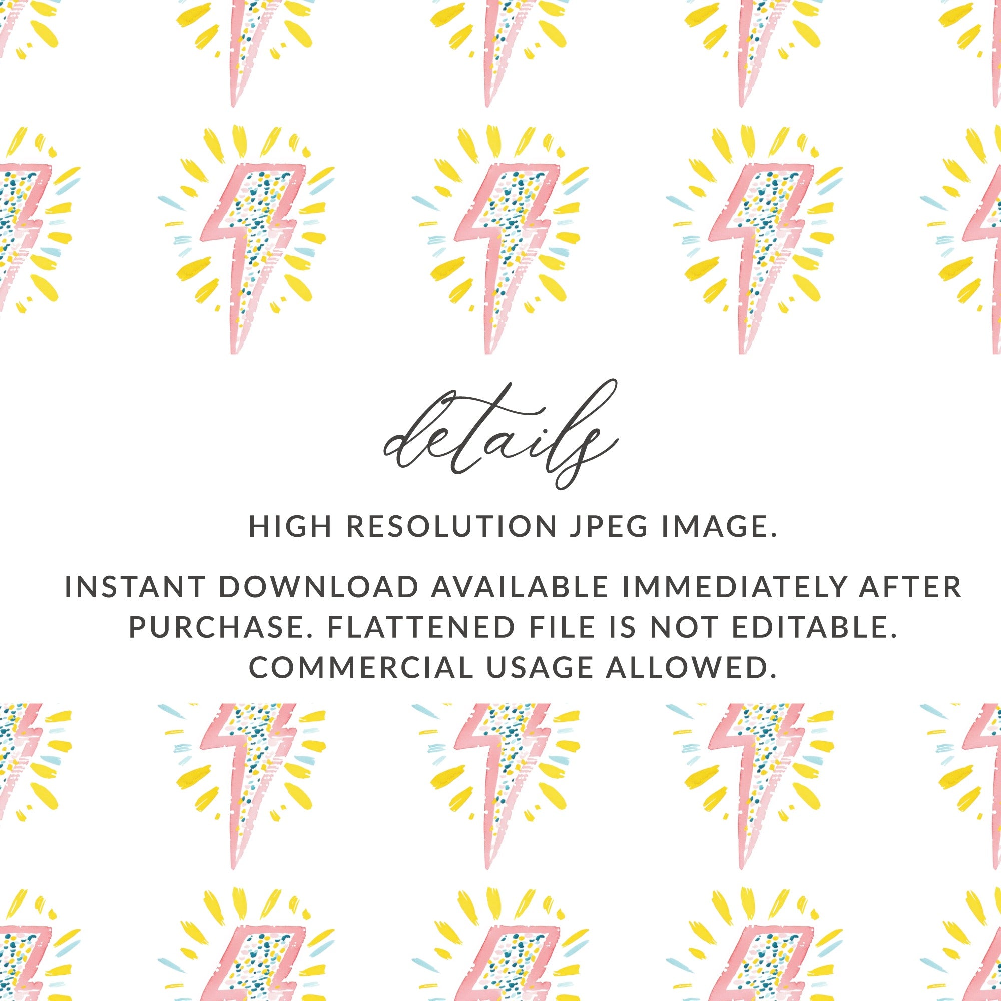 Pink Yellow Blue Speckled Lightning Bolt Pattern product type

lightning bolt
thunderbolt
watercolor pattern
pink lightning
yellow accents
blue speckles
digital paper
instant download
commercial use
seamless pattern
graphic design
trendy print
bright colors
fun design
electric motif
bolt design
confetti pattern
kids design
nursery art
creative asset