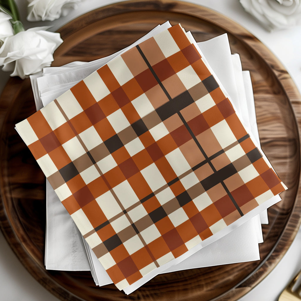 Orange and Brown Plaid Folded Napkins Home Decor Items