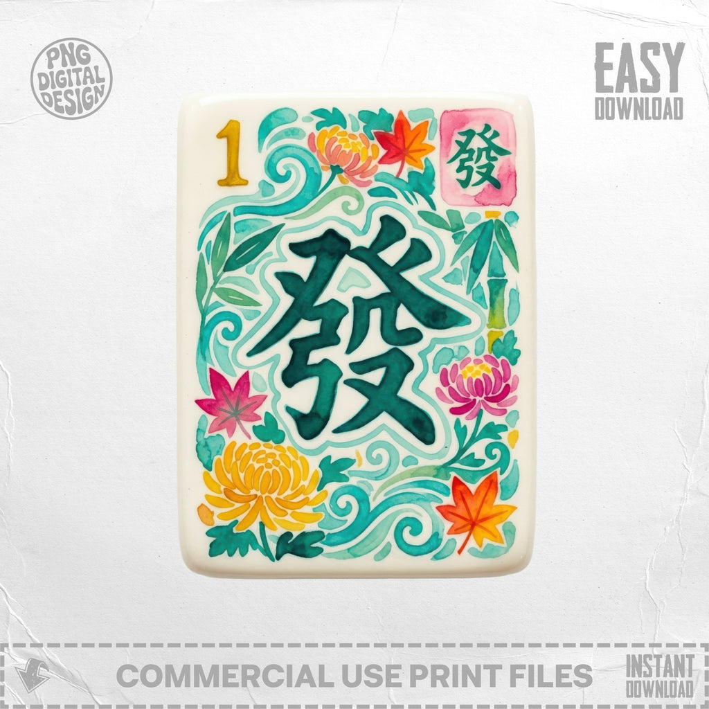Mahjong tile with Chinese character "Fa" and floral design, with "Easy Download" text.