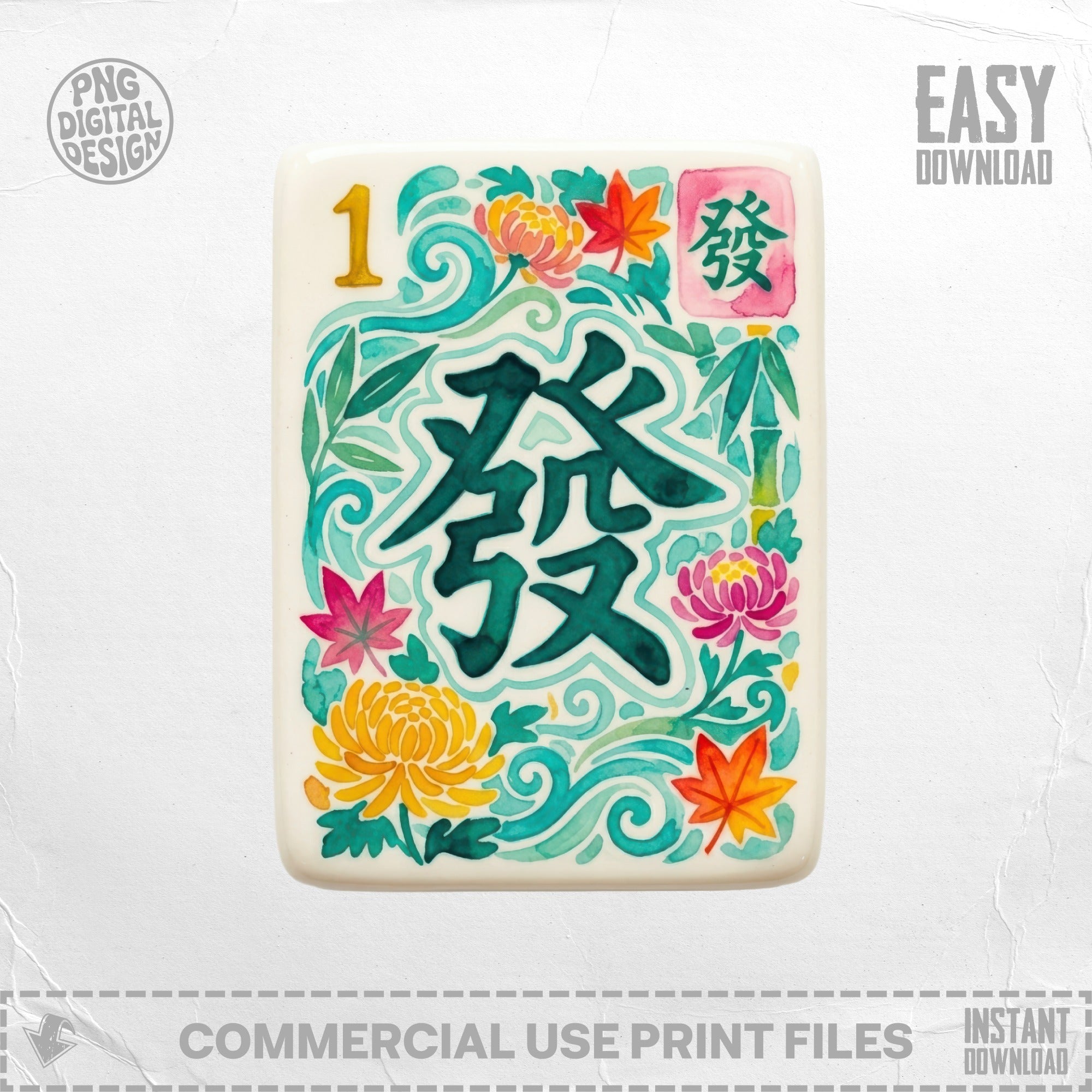 Mahjong tile with Chinese character "Fa" and floral design, with "Easy Download" text.