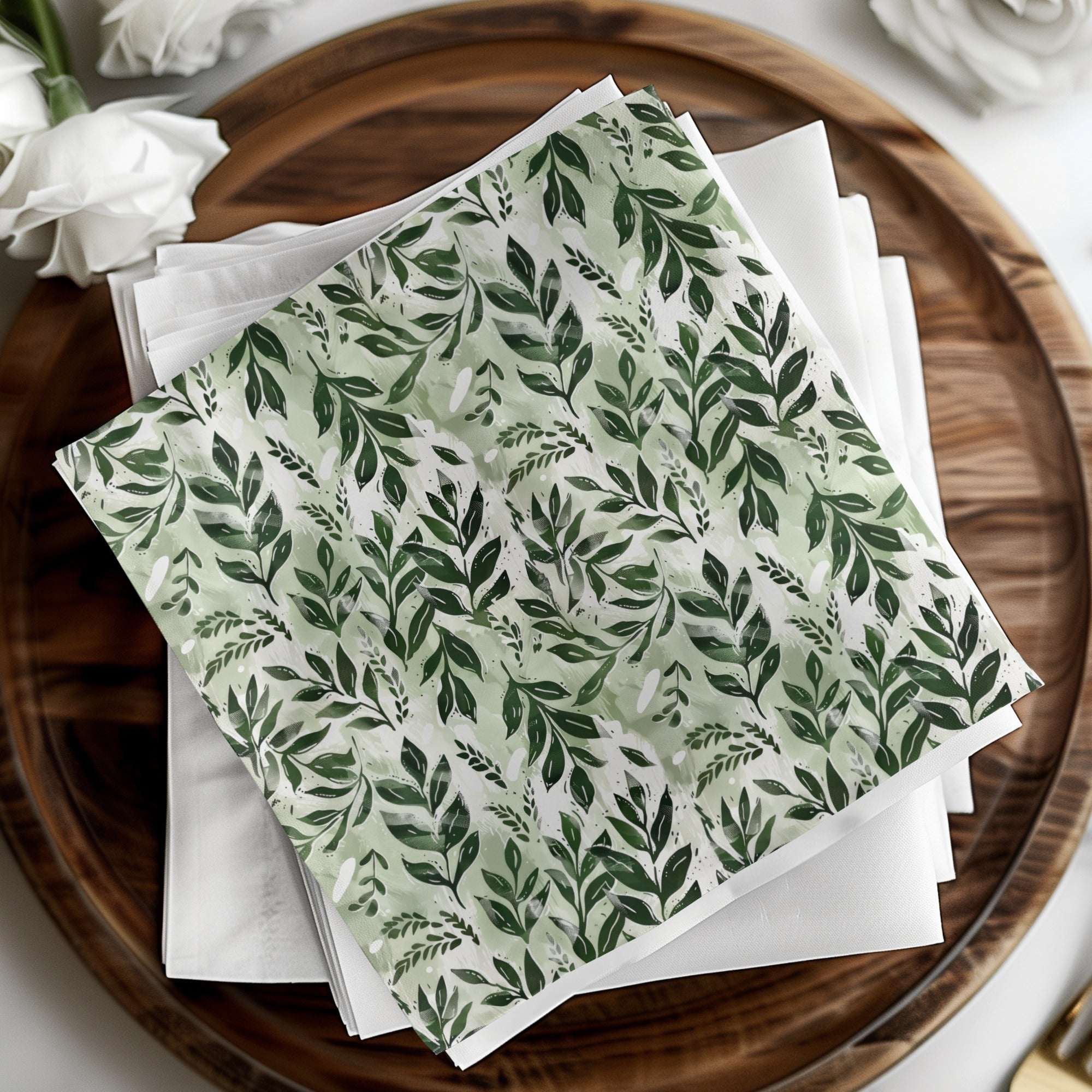 Elegant Botanical Design Green Leaf Paper Napkin