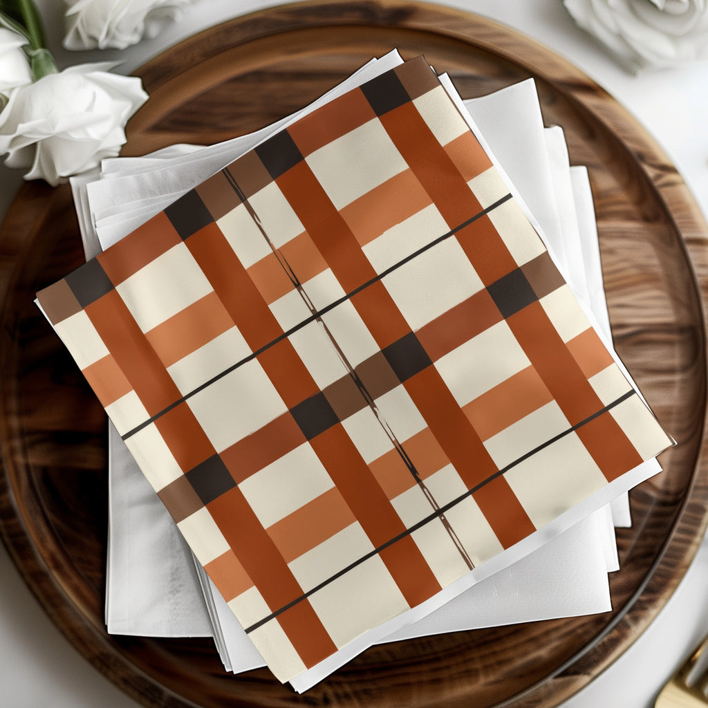 Classic Orange and Brown Plaid Design Napkin Set