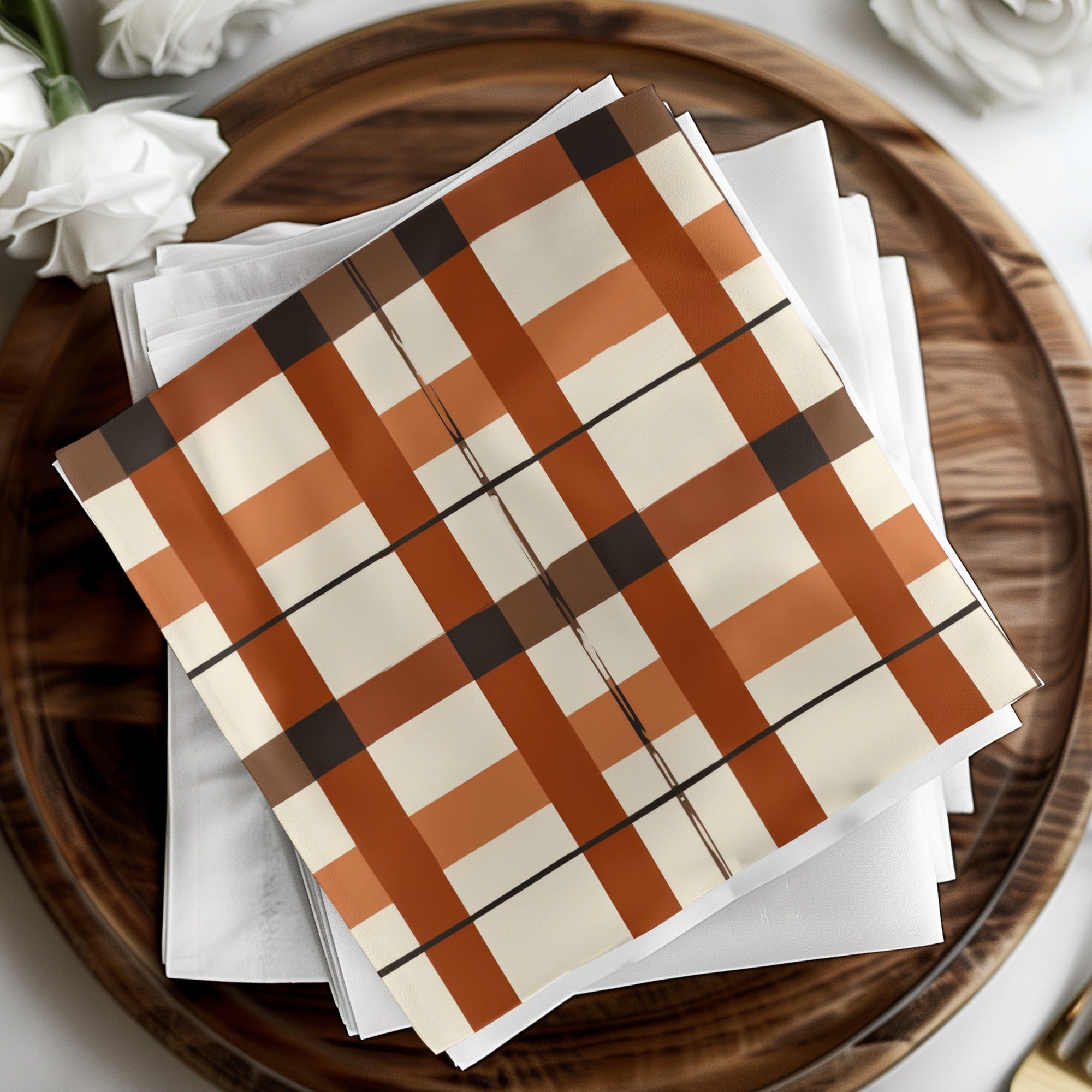 Classic Orange and Brown Plaid Design Napkin Set