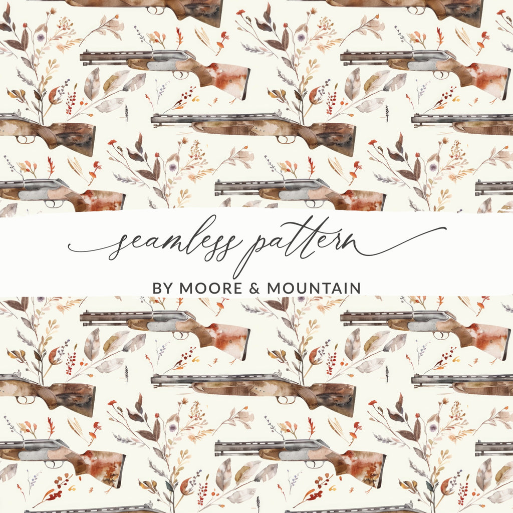 Vintage Hunting Rifle and Floral Seamless Pattern Design