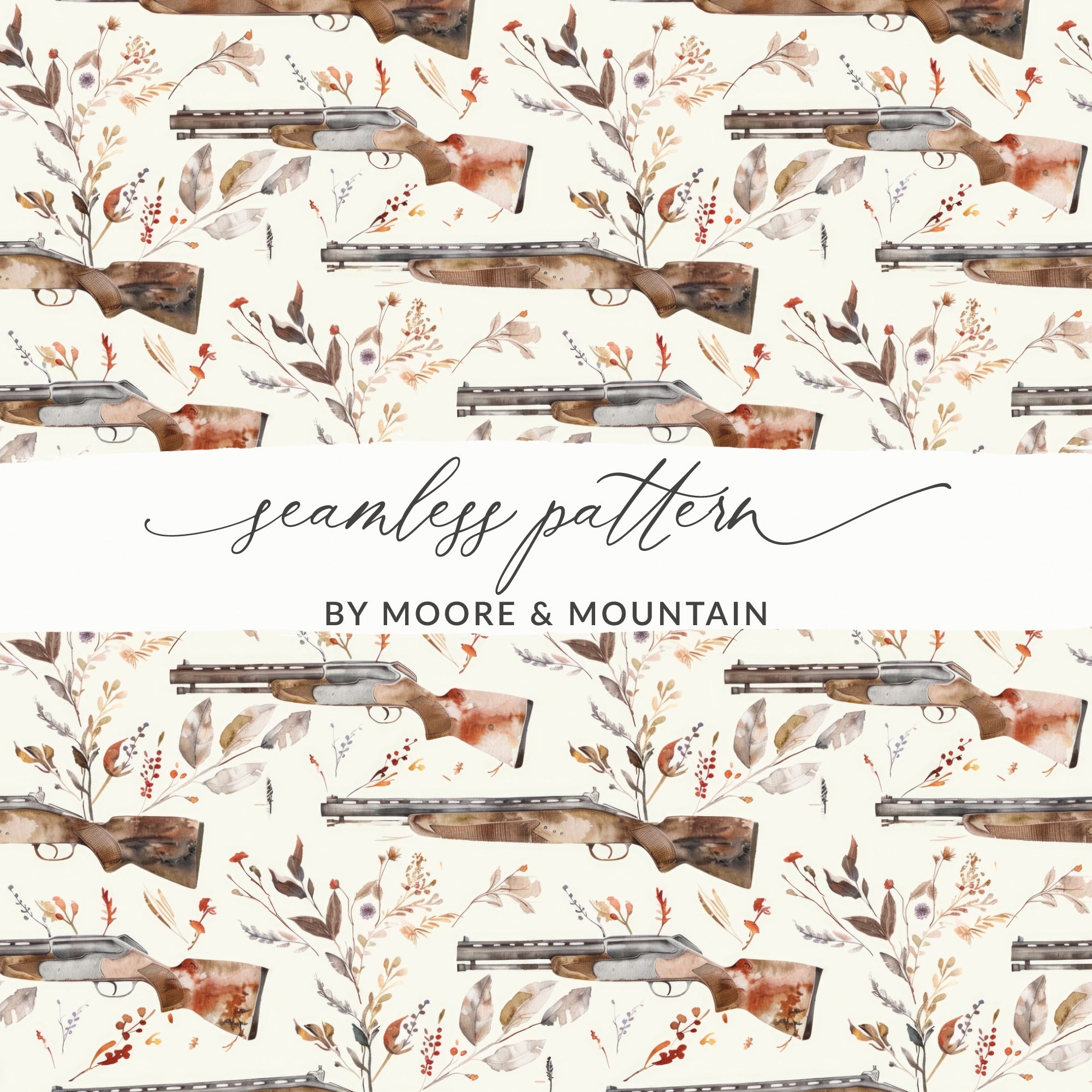 Vintage Hunting Rifle and Floral Seamless Pattern Design