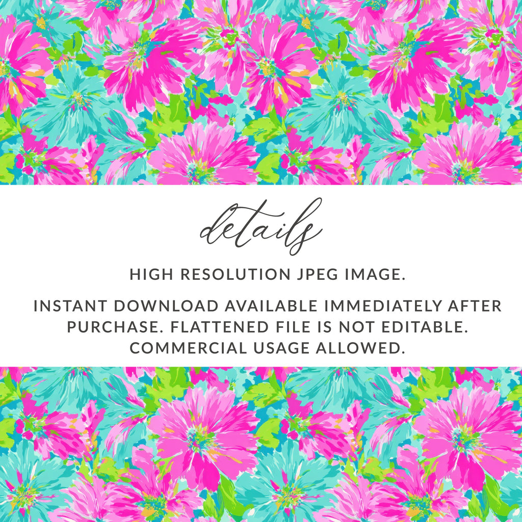 Floral pattern with text detailing download and usage information.
