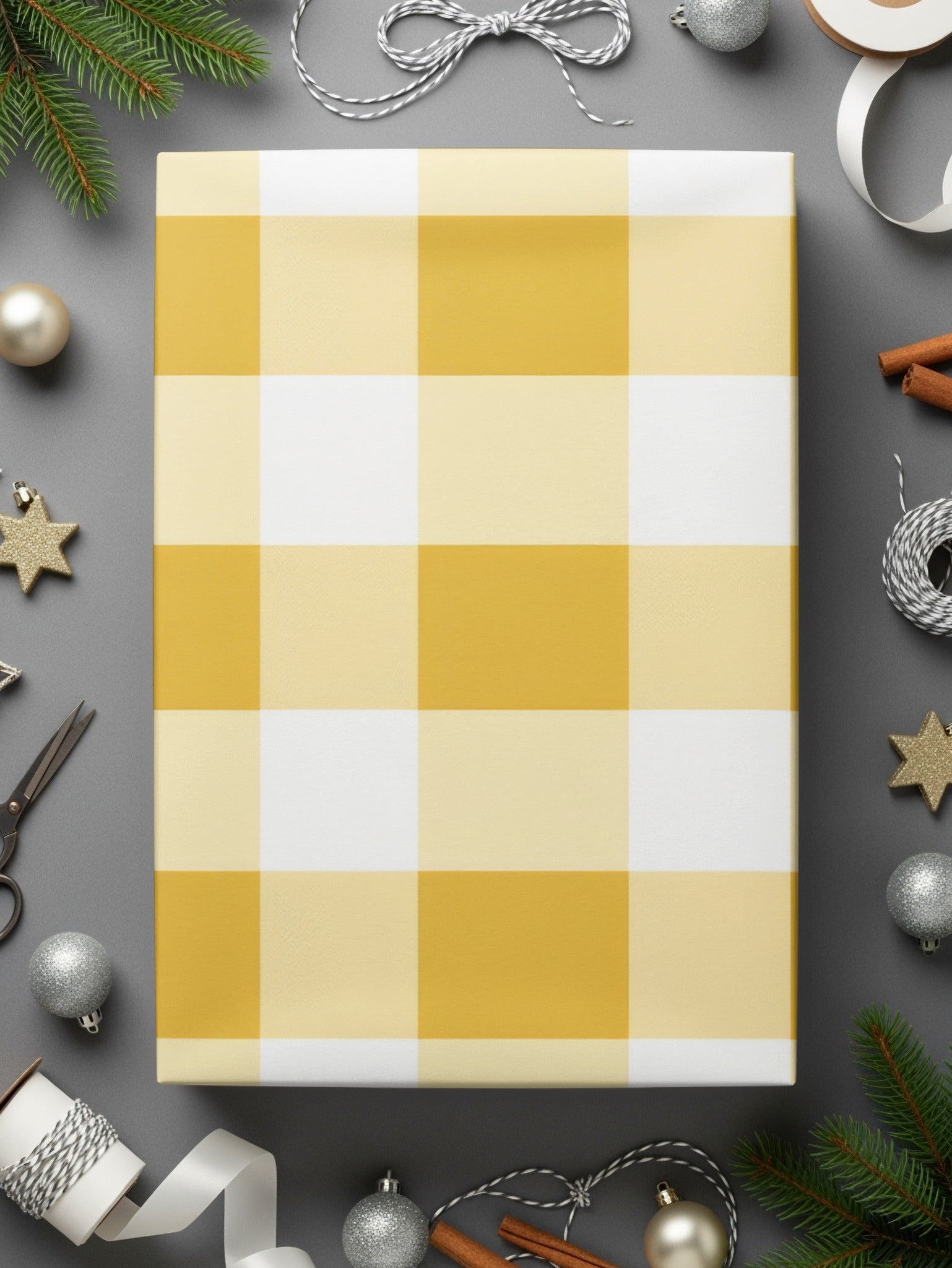 Yellow and White Checkered Gift Wrap Paper Product