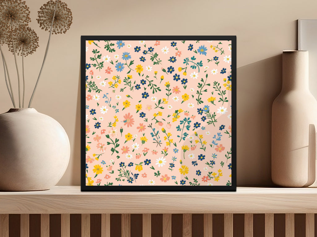 Vibrant Floral Print in Black Frame Wall Art Decor