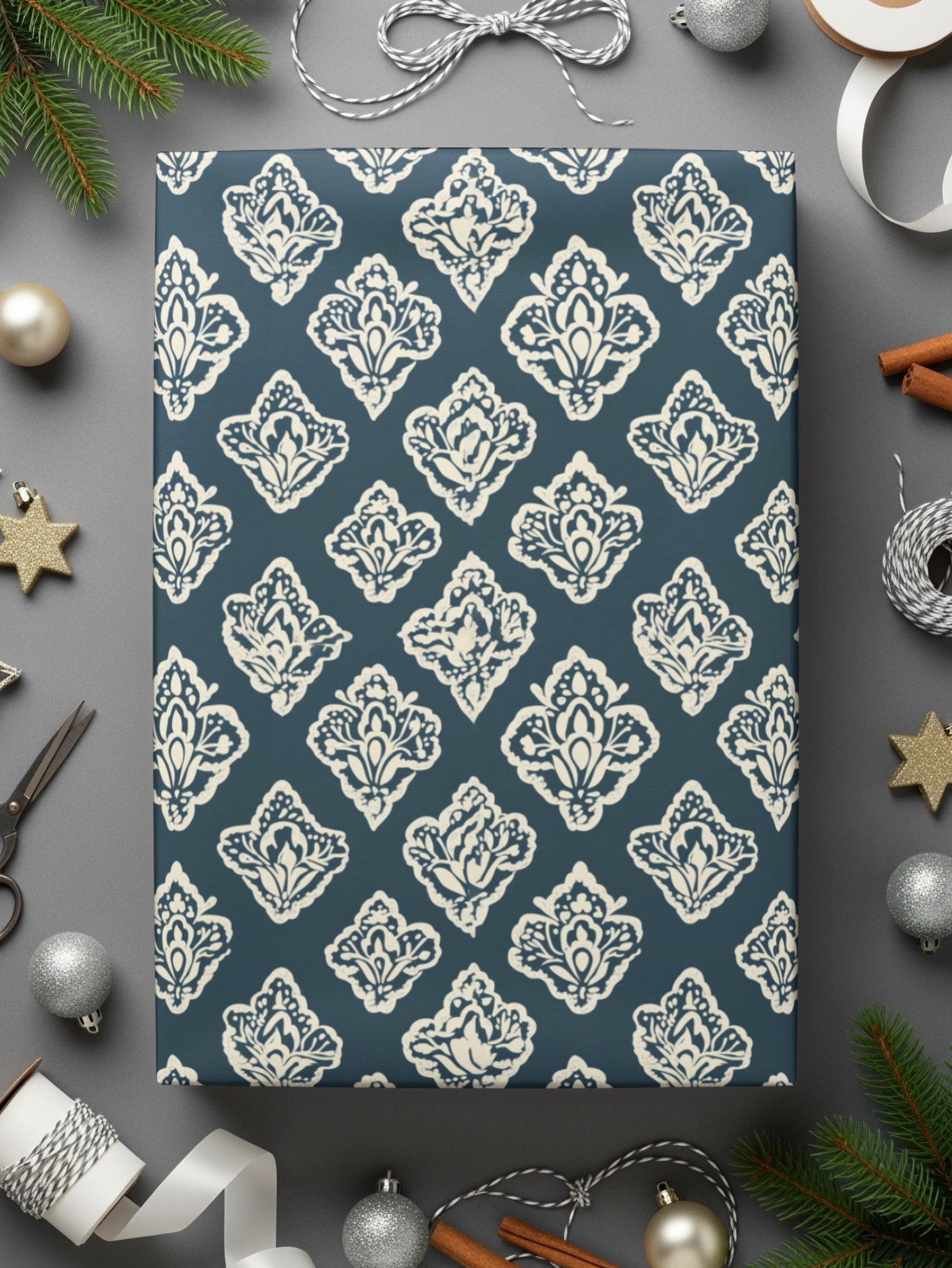 Elegant Blue and White Floral Pattern Wrapping Paper