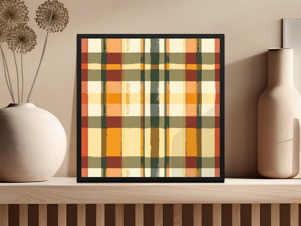 Multicolored Plaid Print Wall Art with Black Frame