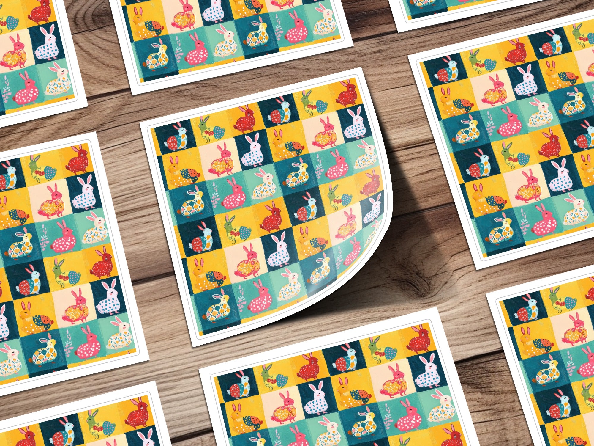 Colorful Bunny Pattern Artwork Sticker Sheet