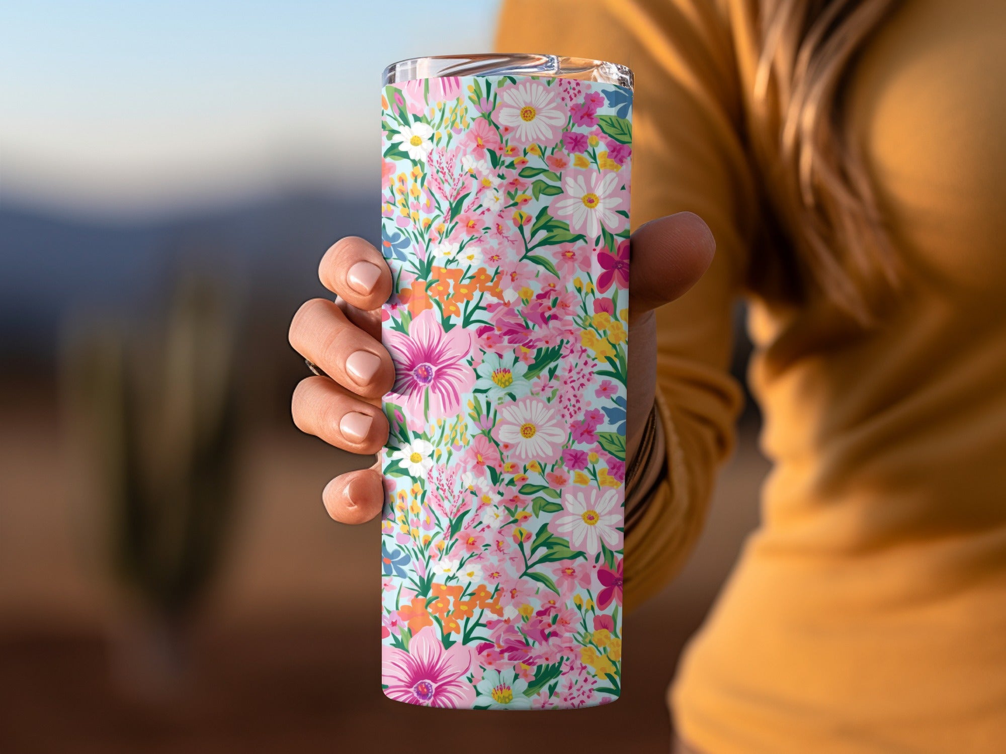 Colorful Floral Patterned Travel Tumbler 20oz Insulated Cup
