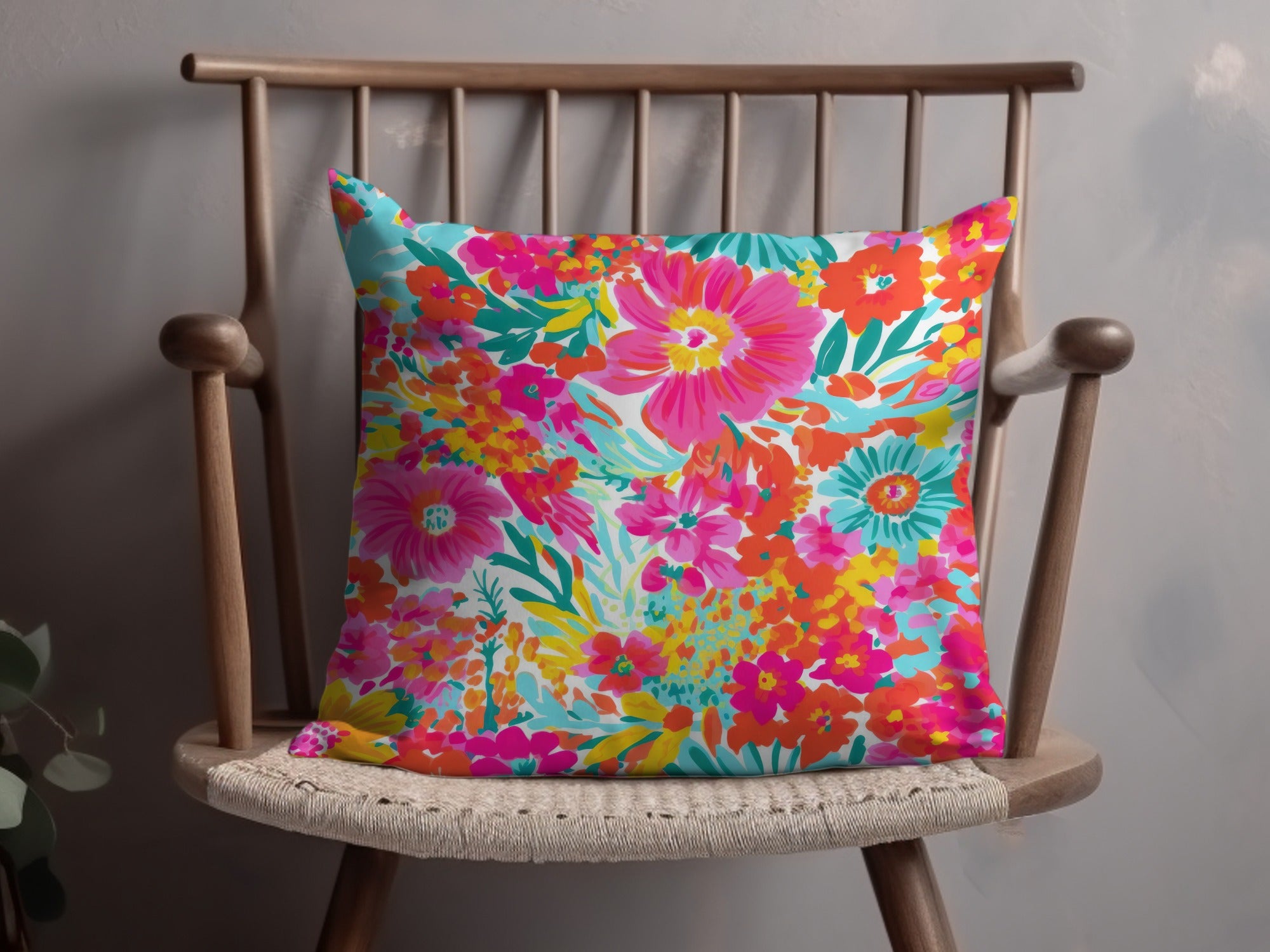 Vibrant Floral Patterned Decorative Pillow for Home Decor
