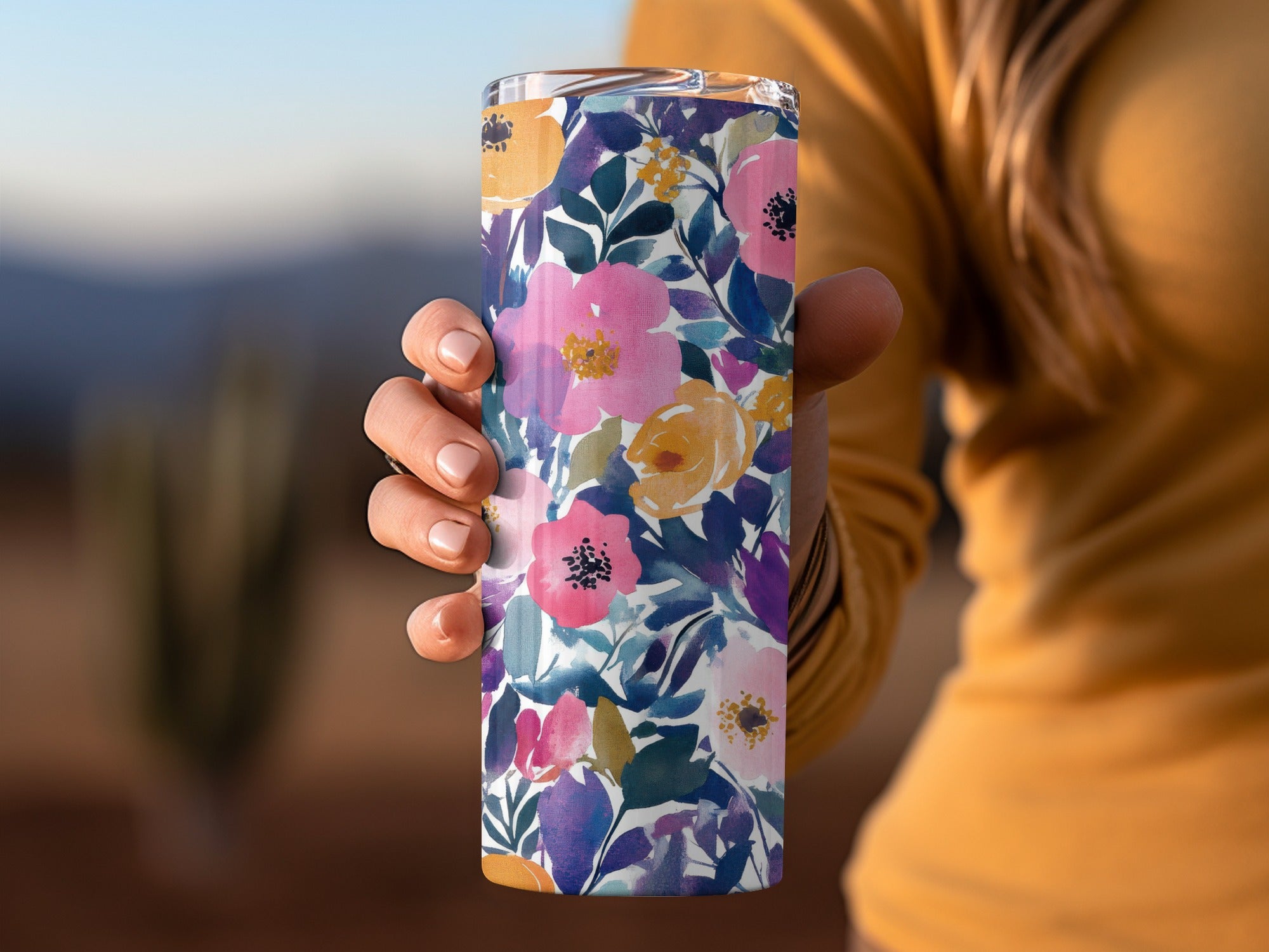 Vibrant Floral Design on Travel Tumbler Cup