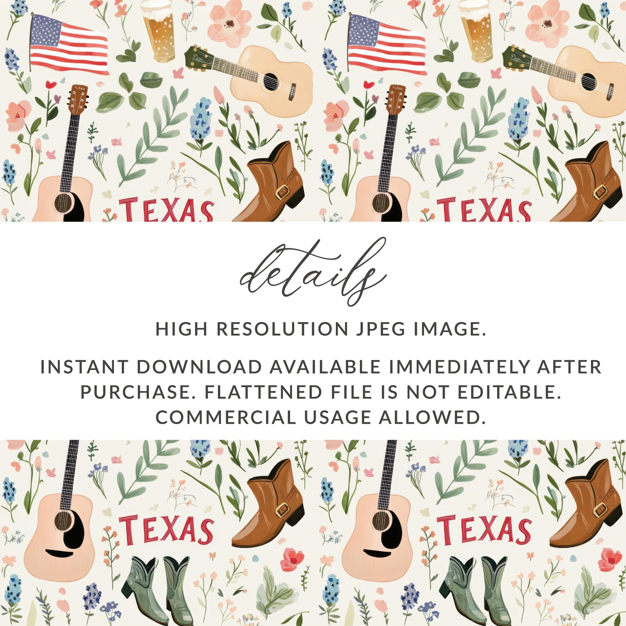 Texas Country-themed Digital Pattern Downloadable Image