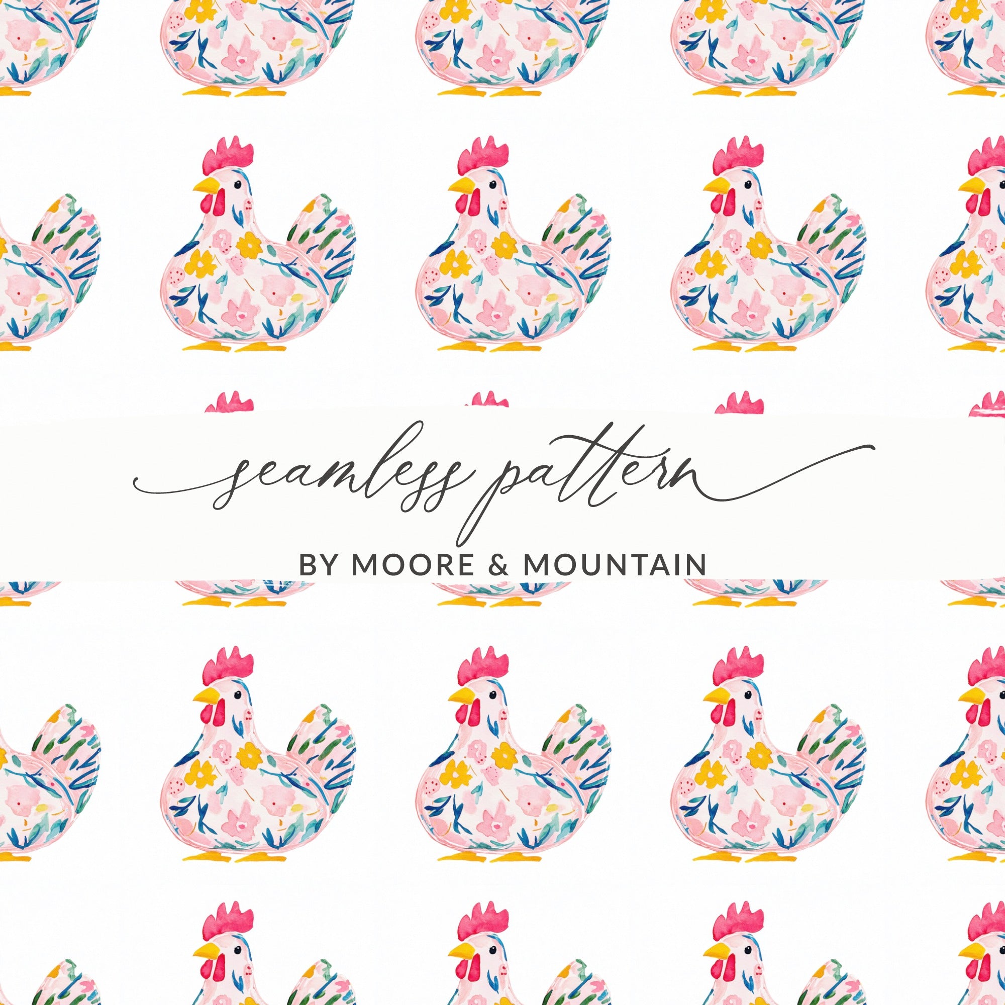 Floral Chicken Seamless Pattern BY MOORE & MOUNTAIN product type
Floral Chicken Watercolor Seamless Pattern BY MOORE & MOUNTAIN product type