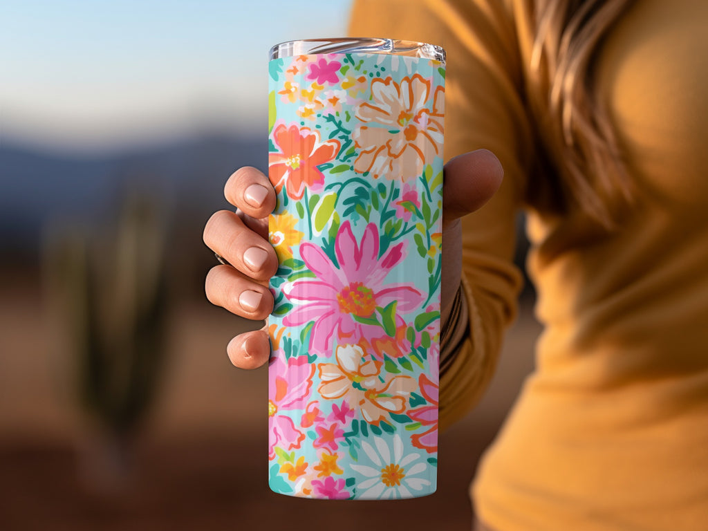 Vibrant Floral Pattern Tall Tumbler for Colorful Hydration