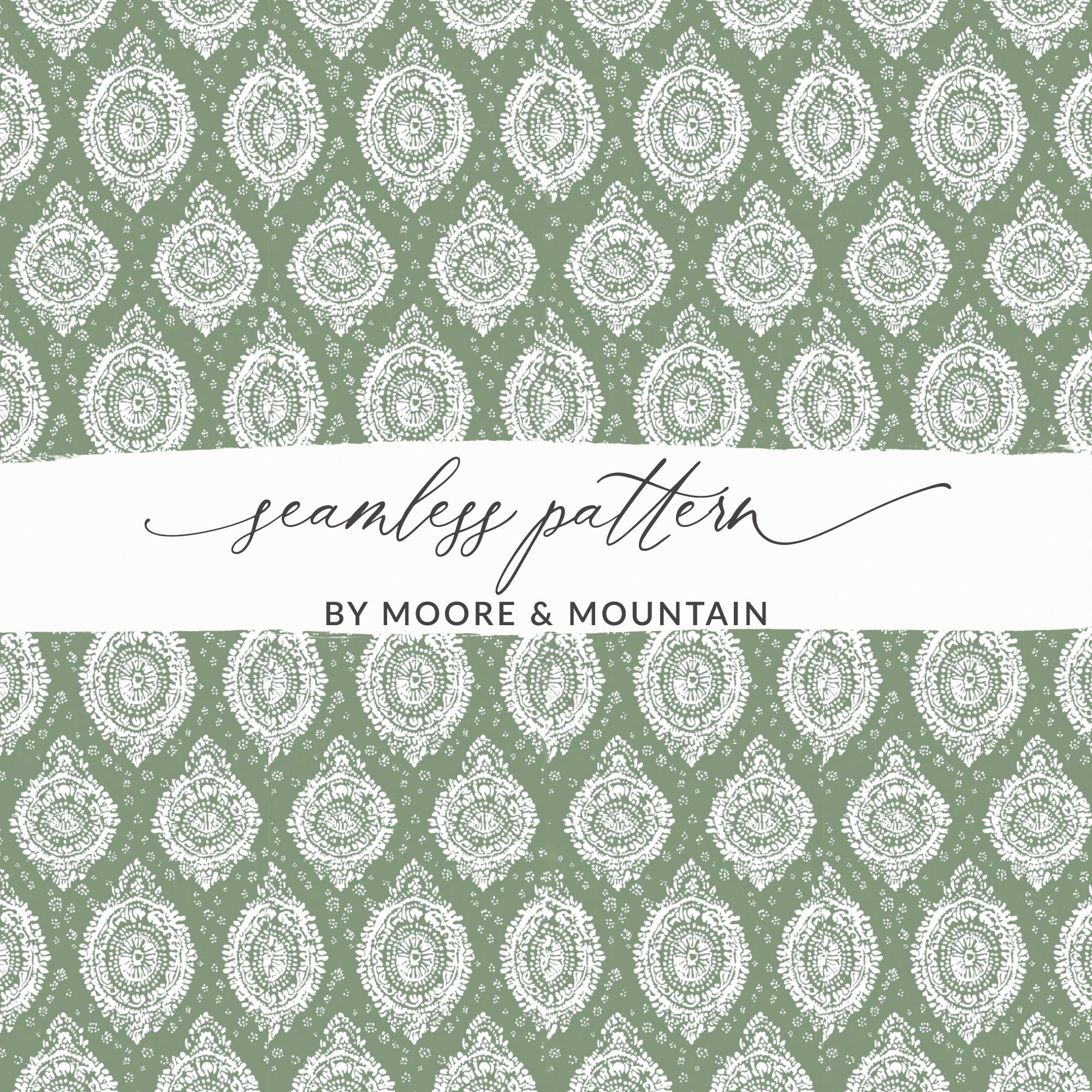 Elegant White Damask on Soft Green Seamless Pattern