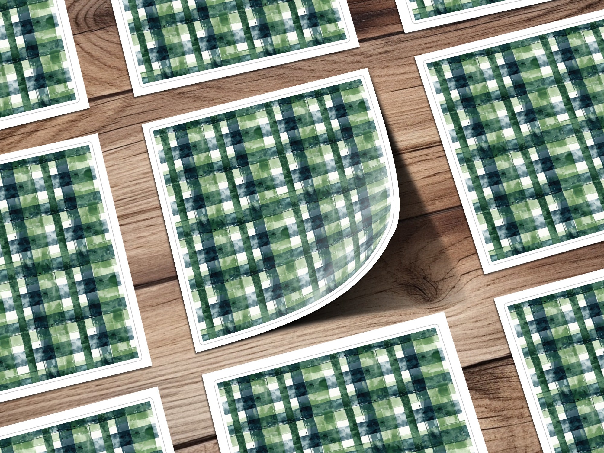 Green and Blue Plaid Pattern on Sticker Sheet Product