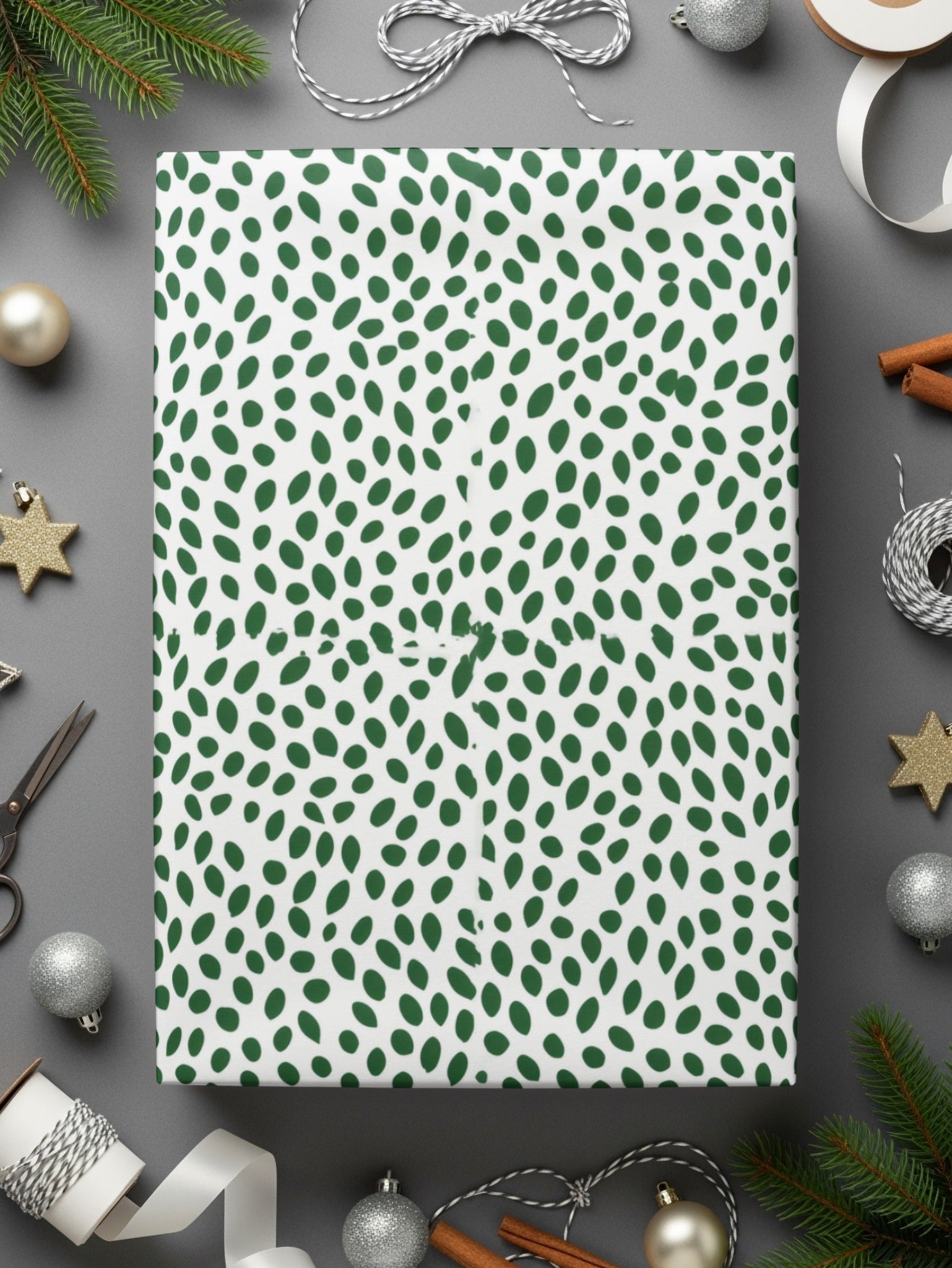 Festive Green Dotted White Background Holiday Decor Paper