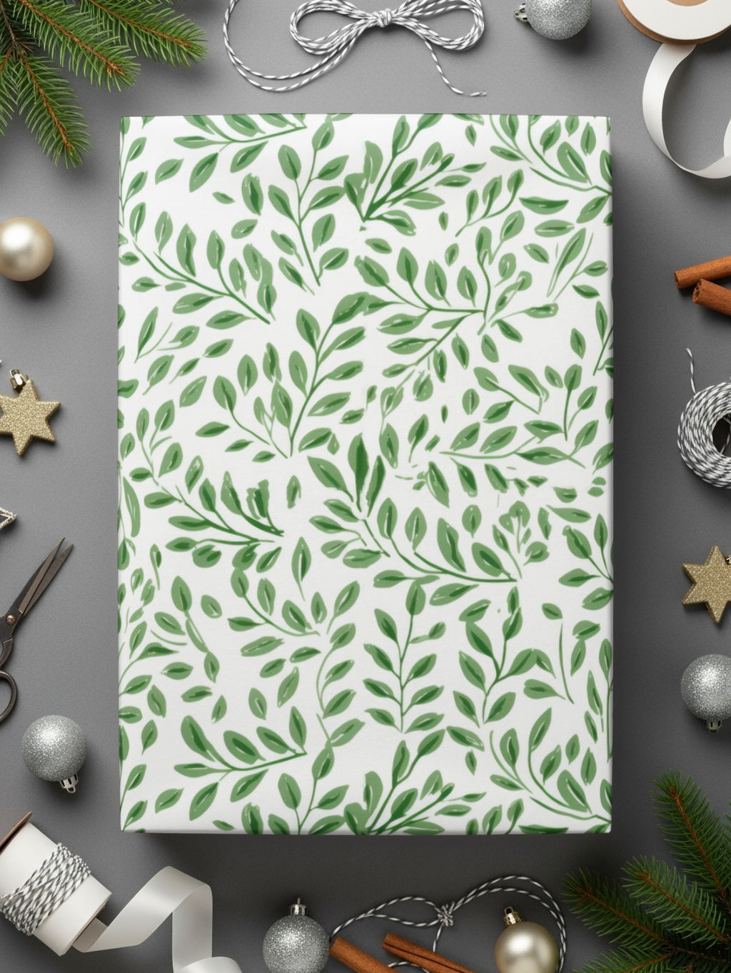 Green Leaf Pattern Wrapping Paper for Festive Occasions