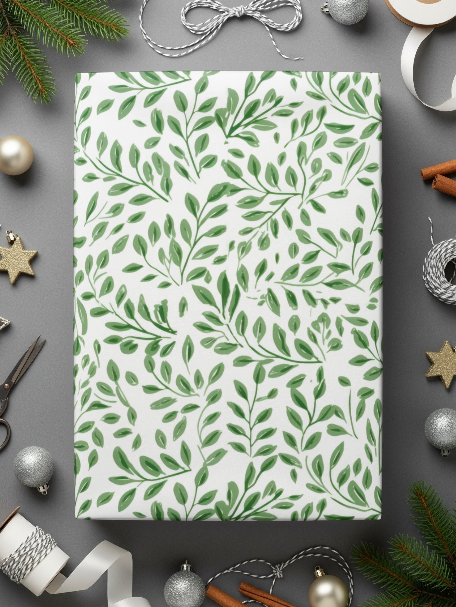 Green Leaf Pattern Wrapping Paper for Festive Occasions