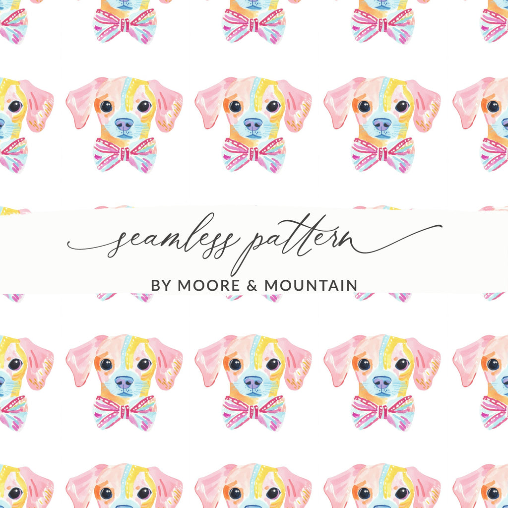 Watercolor Colorful Puppy Bow Tie Pattern product type
watercolor dog
puppy pattern
colorful design
repeating print
dog bow tie
pet illustration
pastel colors
cute animal
artistic print
canine art
vibrant design
unique pattern
dog lover gift
fabric design
digital paper
kids friendly
playful print
sweet puppy
whimsical art
Moore & Mountain