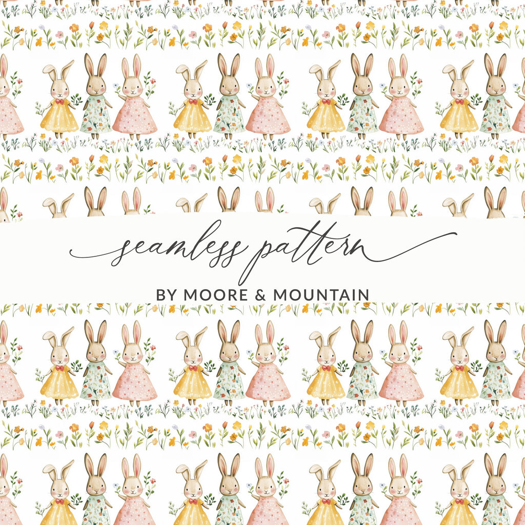 Watercolor Bunnies Flowers Seamless Pattern product type