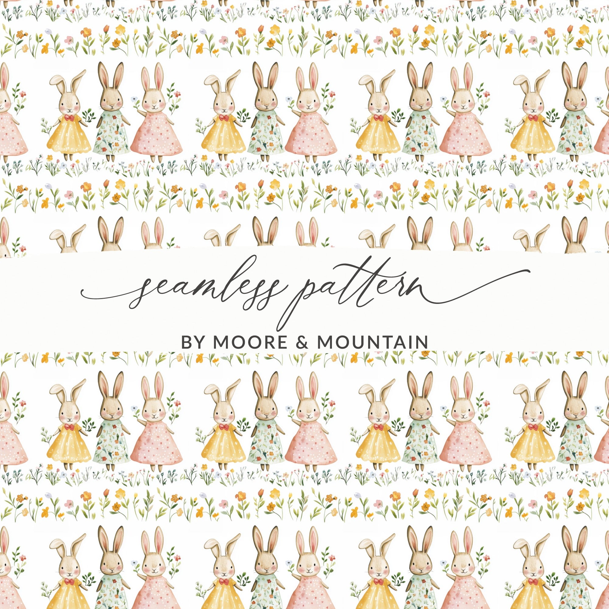 Watercolor Bunnies Flowers Seamless Pattern product type