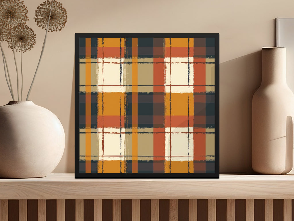 Vibrant Abstract Plaid Pattern Framed Wall Art Decor