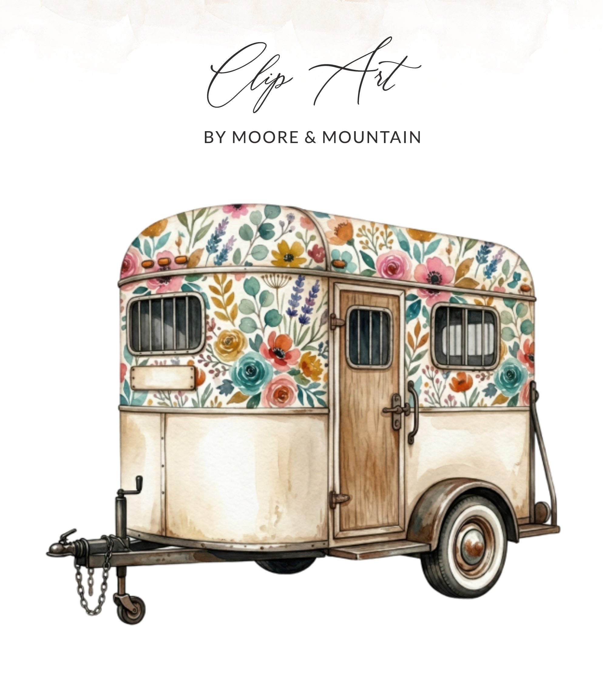 Floral trailer clip art with text "Clip Art BY MOORE & MOUNTAIN".