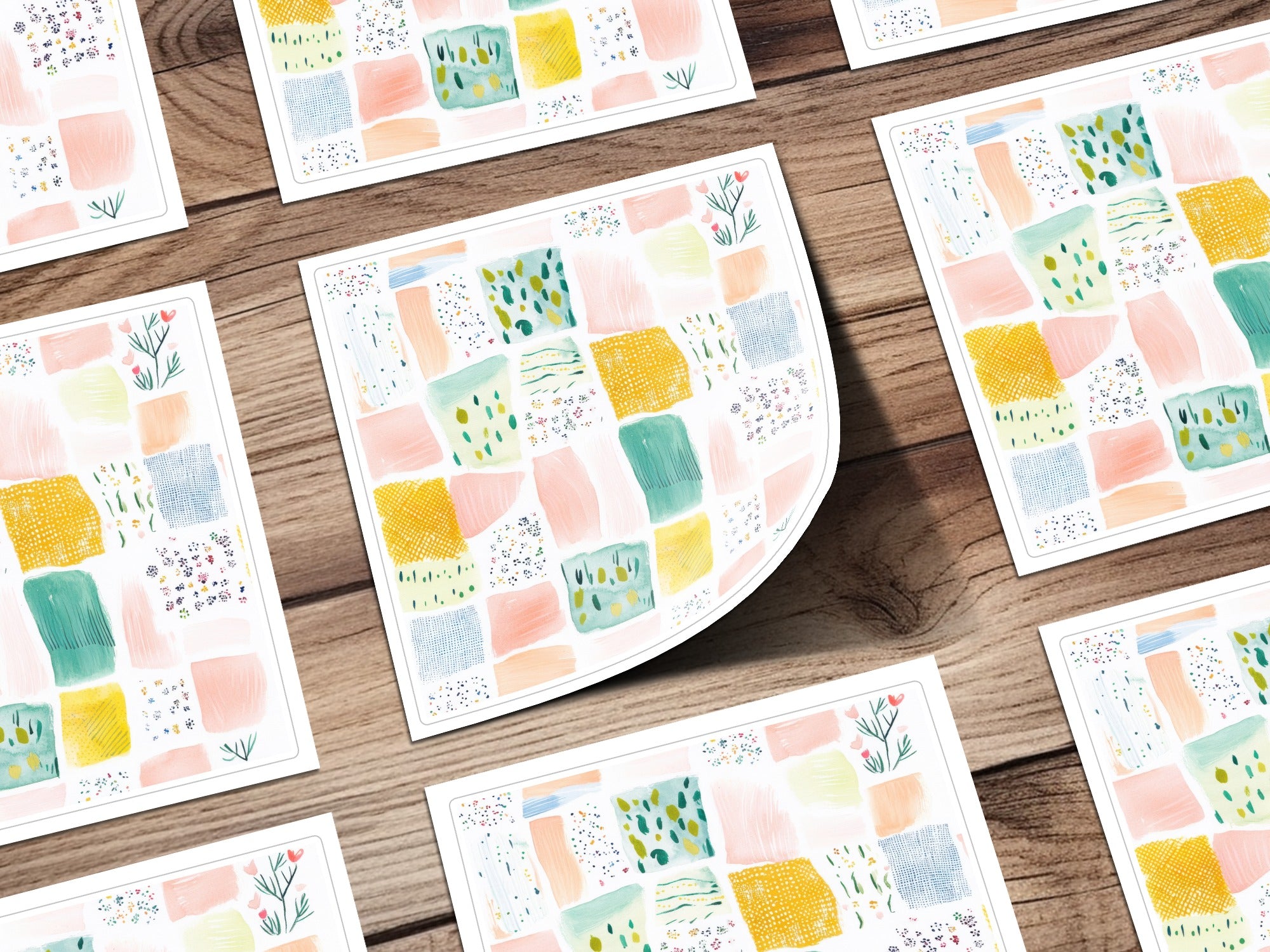 Colorful Abstract Pattern Art Print with Botanical Designs