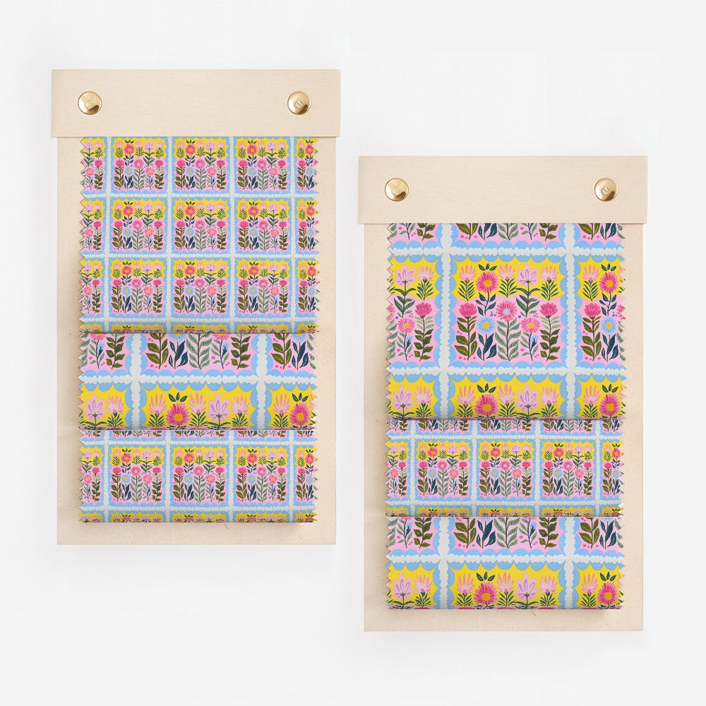 Colorful Floral Pattern Display on Fabric Panel