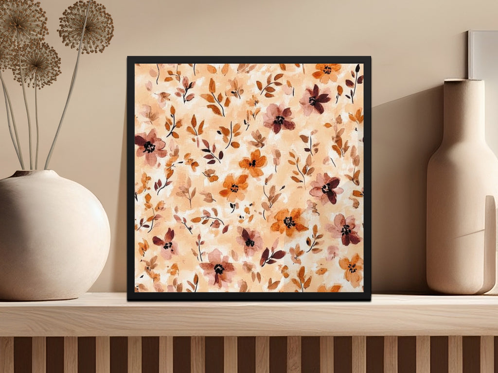 Rustic Floral Art Painting in Black Frame Wall Art Decor