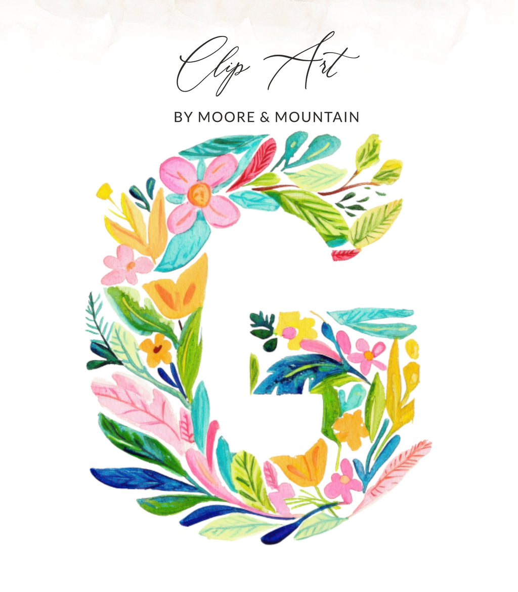 Floral letter G clip art by Moore & Mountain.