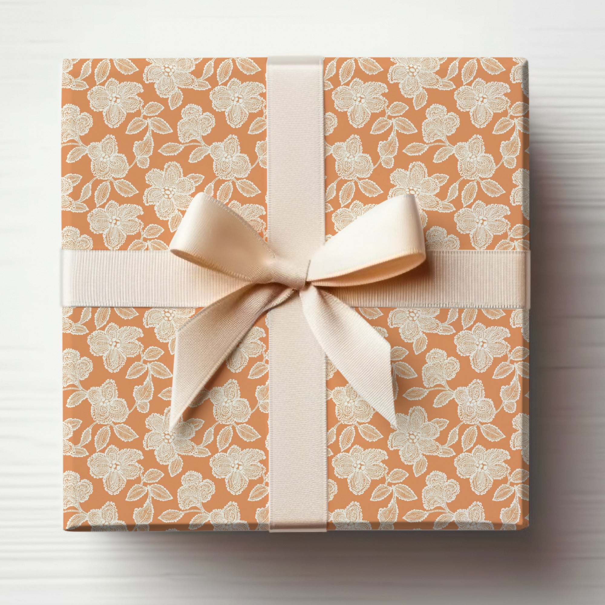 Elegant Cream Floral Pattern Gift Wrap Design Box