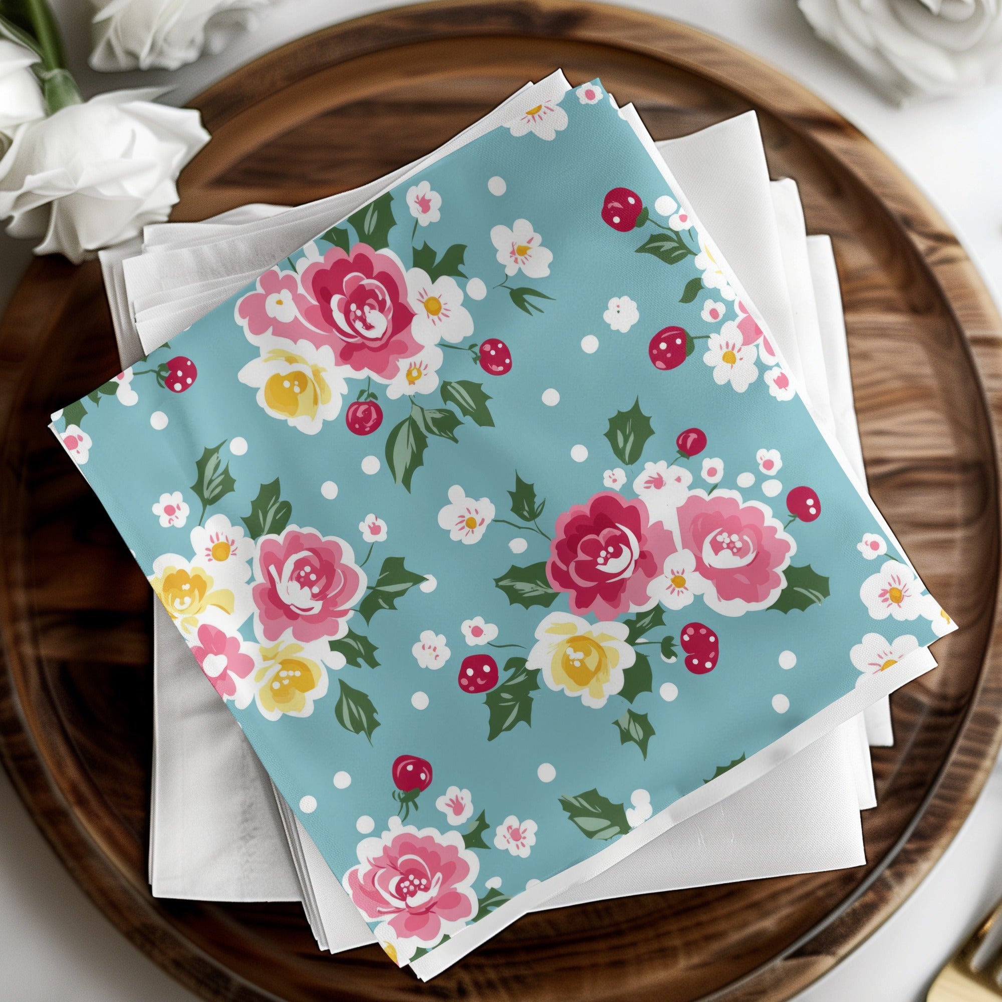 Floral Pattern Napkin with Colorful Rose Design