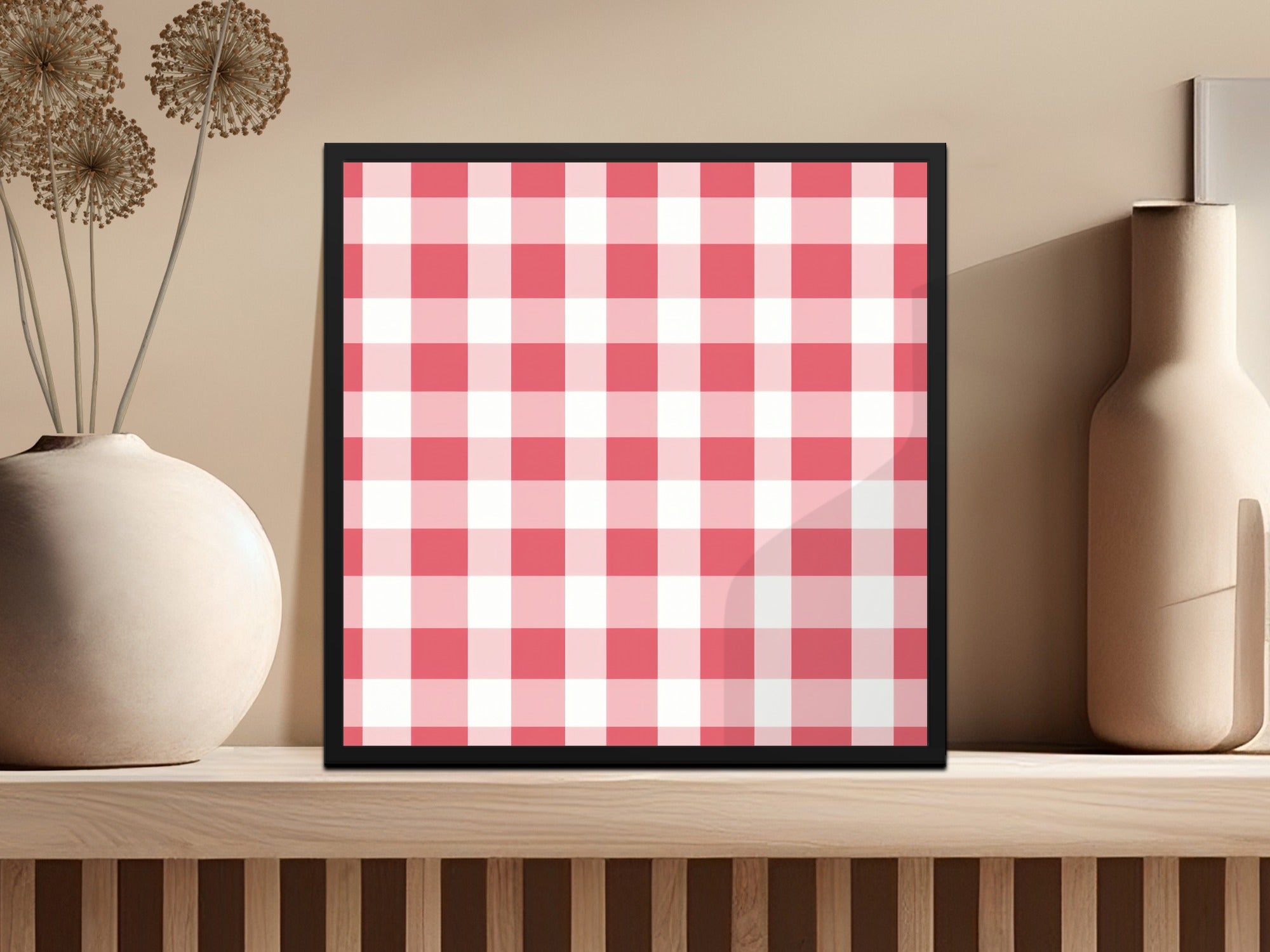 Red and White Gingham Checkered Pattern Poster
