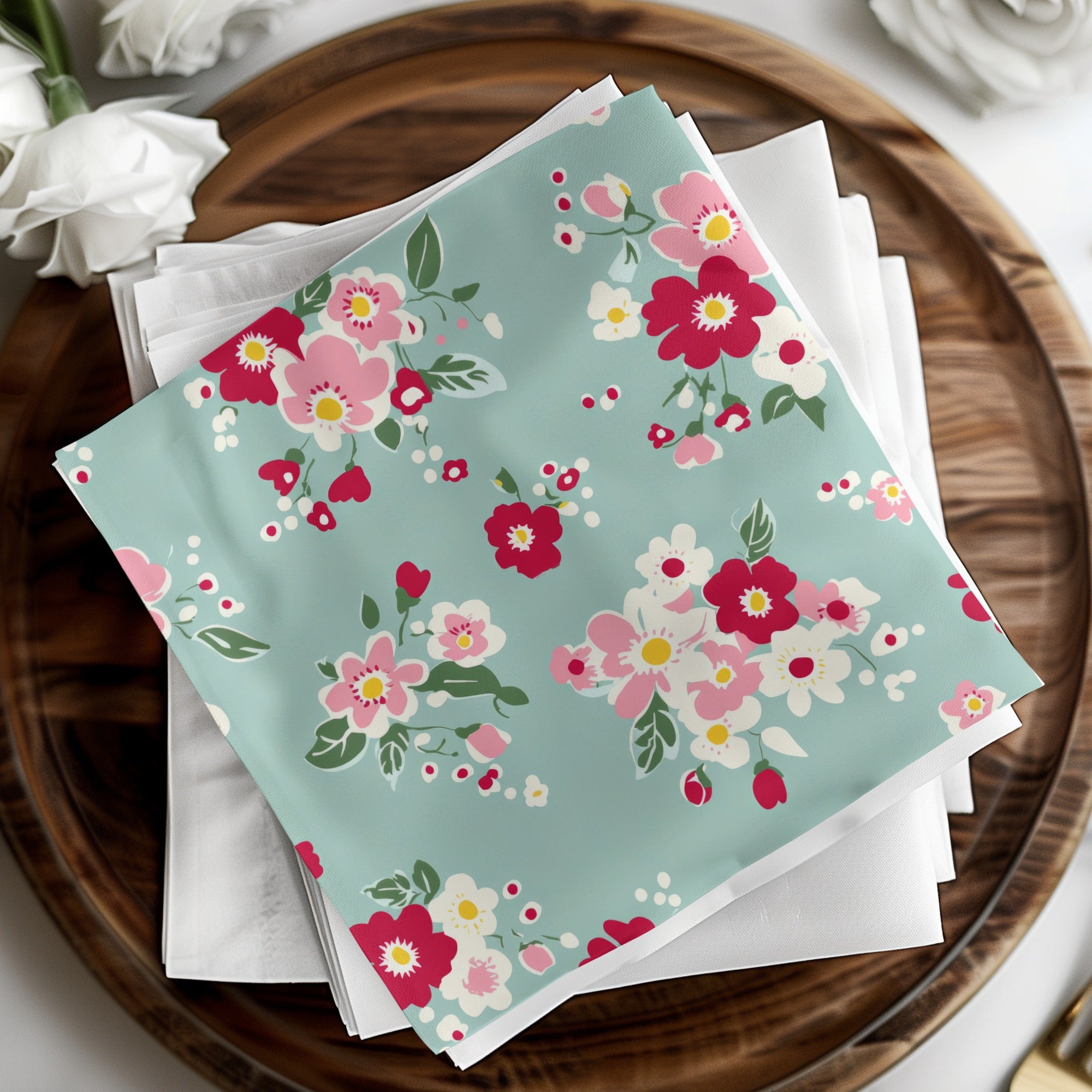 Floral Pattern Aqua Background Decorative Napkin
