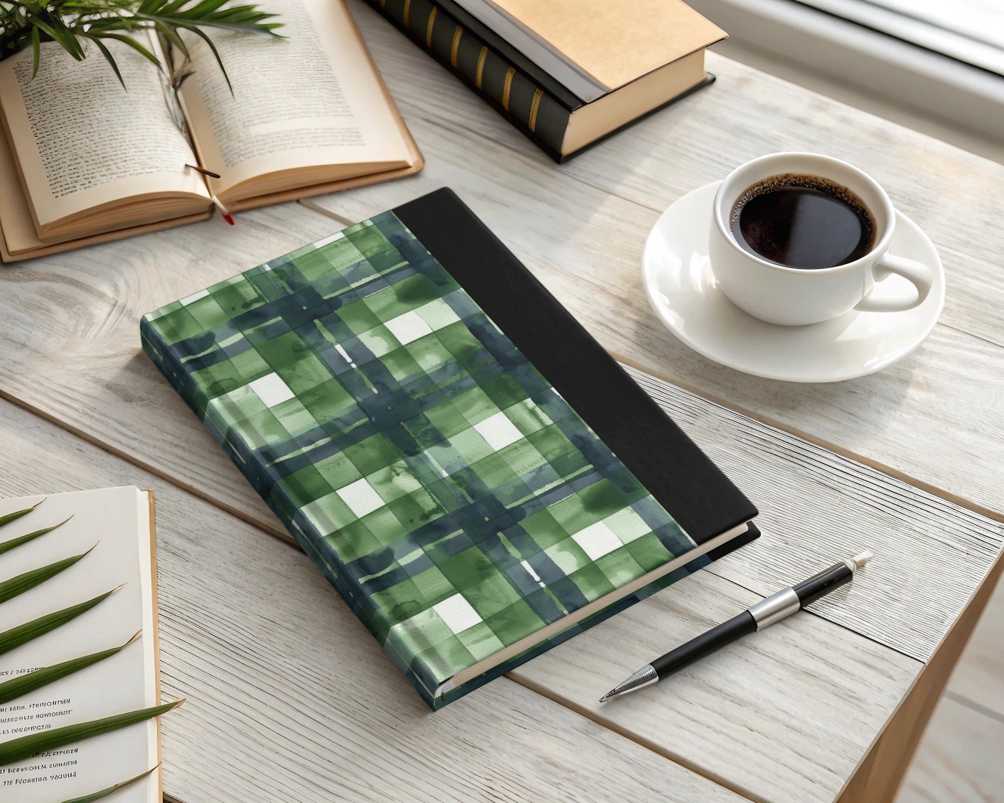 Green and Black Plaid Hardcover Notebook for Writing