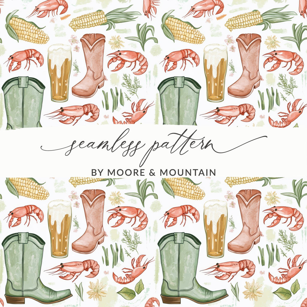 Southern Crawfish Corn Beer Boots Seamless Pattern product type